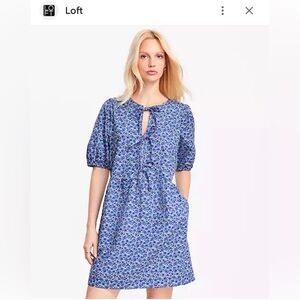 LOFT Floral Poplin Bow Mini Pocket Dress  Size XL